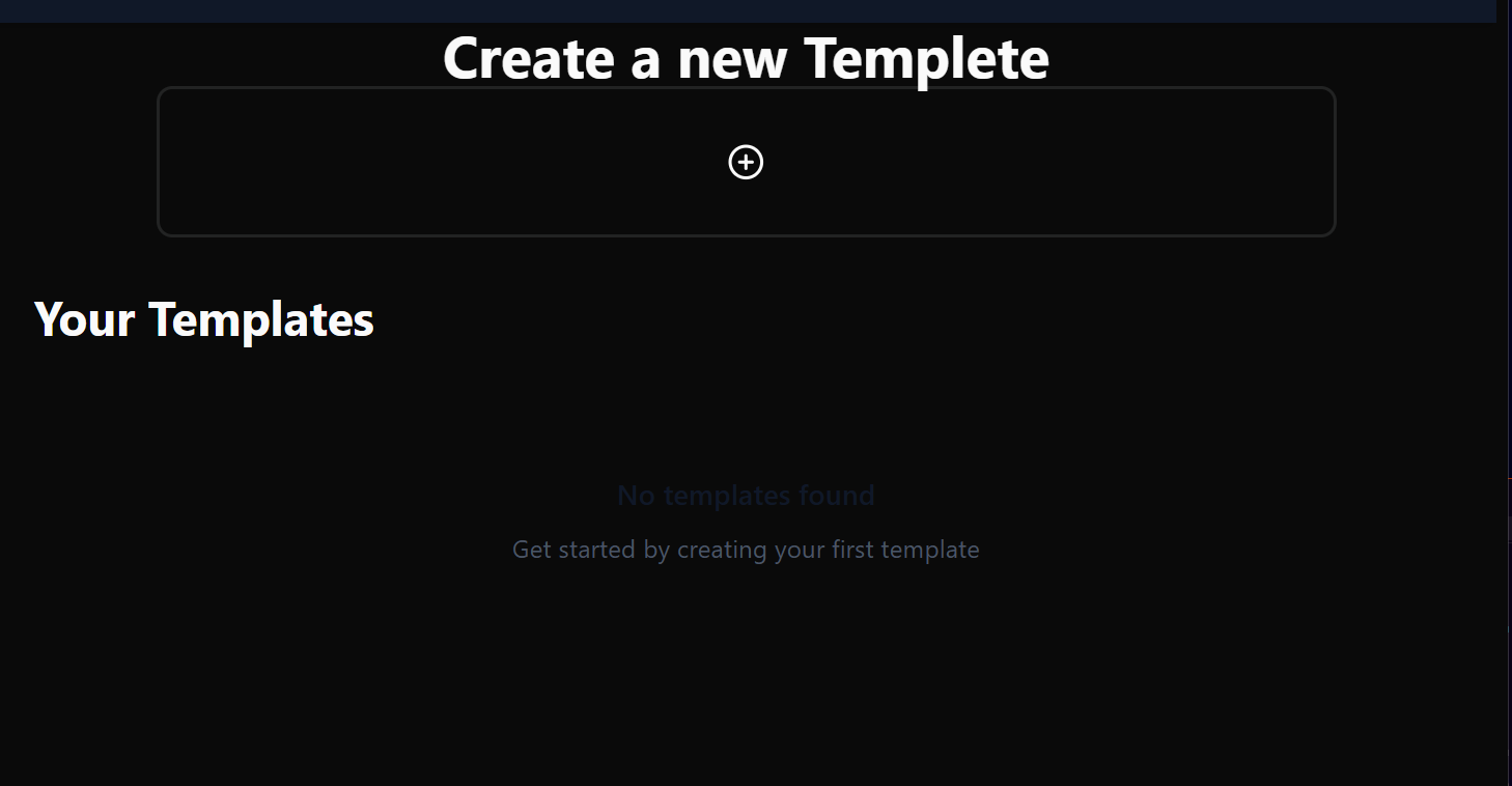 Screenshot of the ‘Create a new Template’ dashboard with the plus icon highlighted